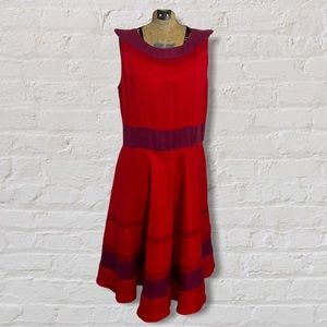 J Peterman Red Purple Linen Sleeveless Full Skirt Knee Length Dress Plus Size